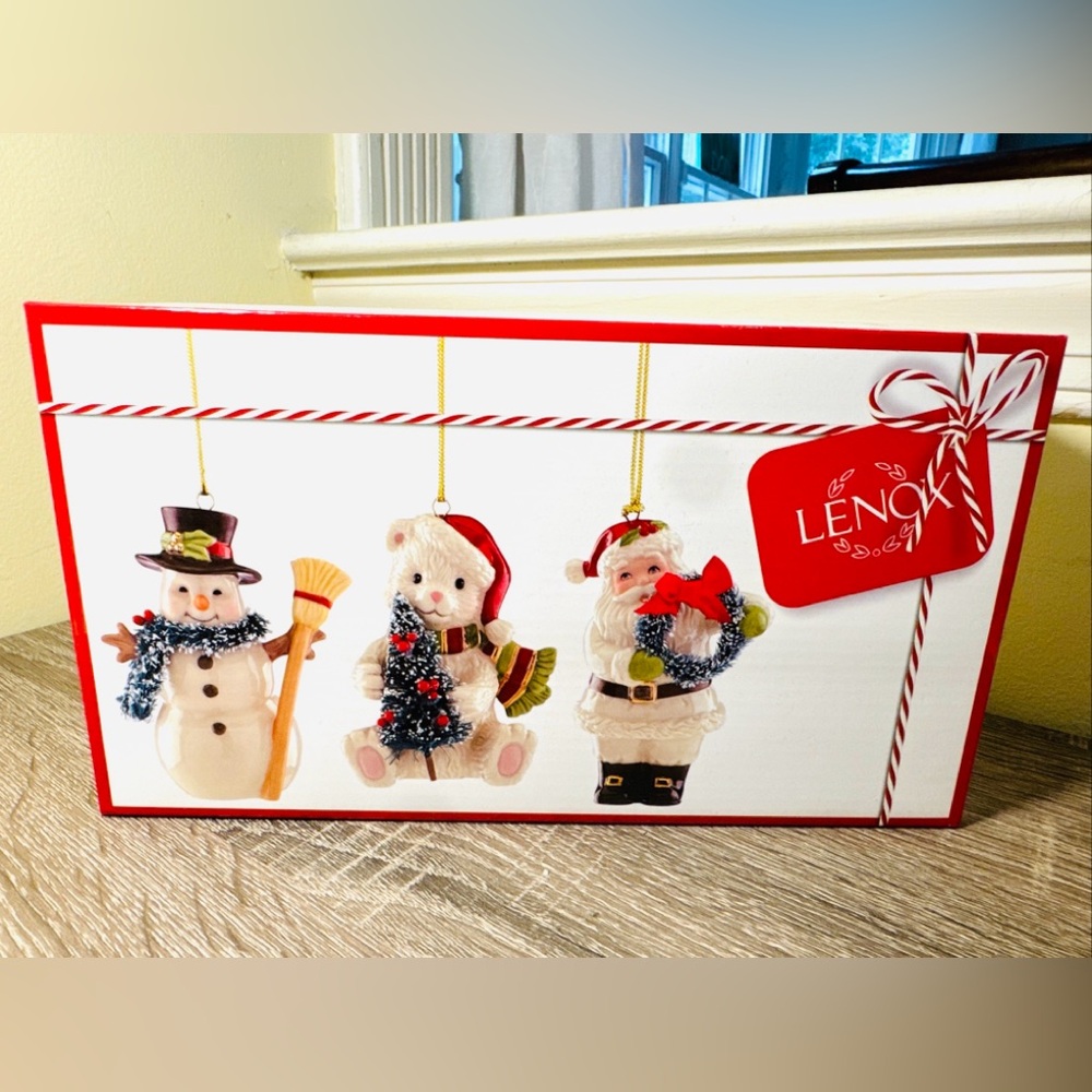 New Lenox WINTER WONDERLAND ORNAMENT Set  Santa, Snowman, Bear Christmas NIB